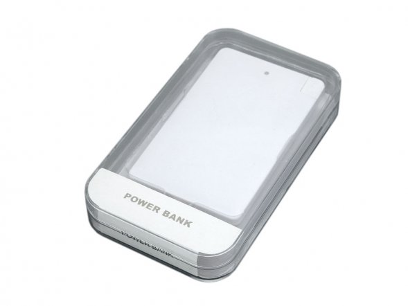 Универсальное зарядное устройство Credit _card1_power_bank  под нанесение логотипа  в виде кредитной карты, толщина всего 7,5 . 2500MAH. Белый 