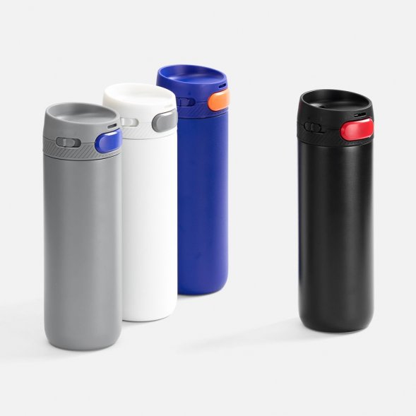 Термостакан X1 с цветной кнопкой, белый с серым 