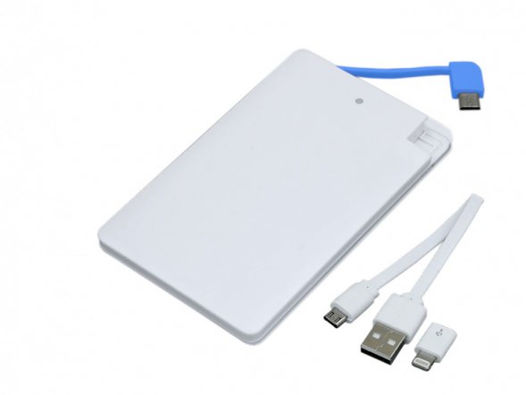 Универсальное зарядное устройство Credit _card1_power_bank  под нанесение логотипа  в виде кредитной карты, толщина всего 7,5 . 2500MAH. Синий 