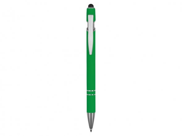 Ручка металлическая soft-touch шариковая со стилусом Sway, зеленый/серебристый 