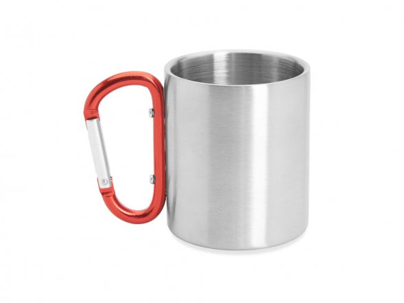 Кружка GUAYA с ручкой карабином, 230 мл, серебристый/красный 