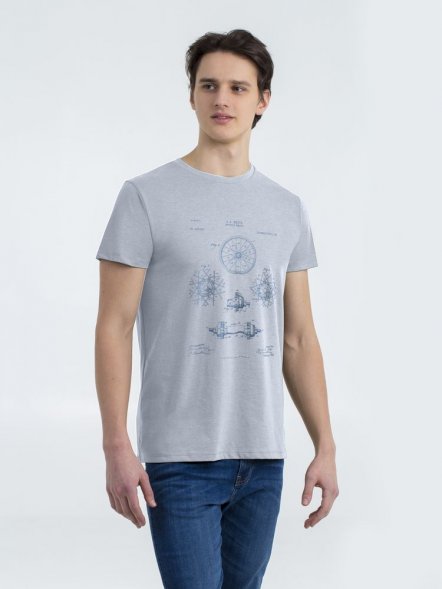 Футболка приталенная Old Patents. Wheel, голубой меланж 