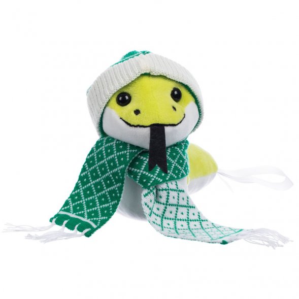 Мягкая игрушка Baby Snake Right, в зеленом шарфике и шапочке 
