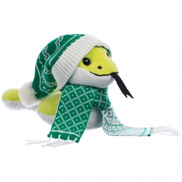 Мягкая игрушка Baby Snake Right, в зеленом шарфике и шапочке 
