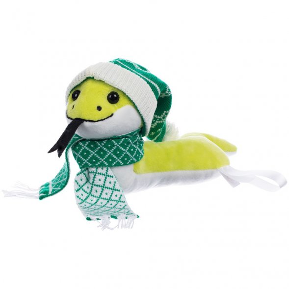 Мягкая игрушка Baby Snake Right, в зеленом шарфике и шапочке 