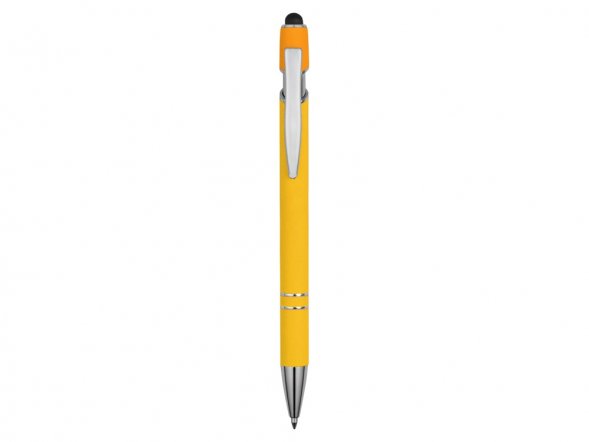 Ручка металлическая soft-touch шариковая со стилусом Sway, желтый/серебристый 