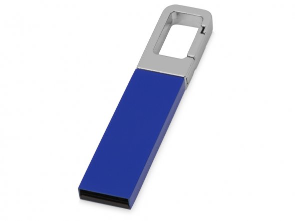 Флеш-карта USB 2.0 16 Gb с карабином Hook, синий/серебристый 
