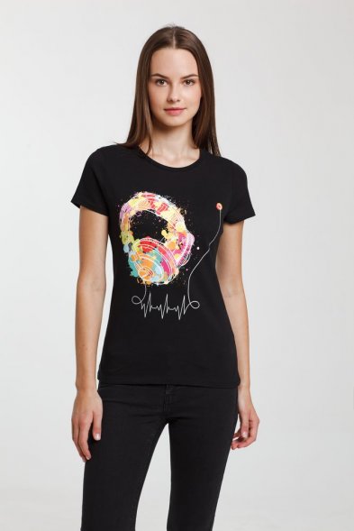 Футболка женская Feel The Beat, черная 