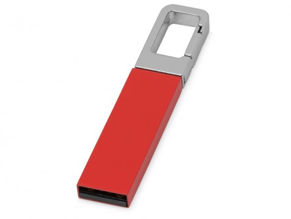 Флеш-карта USB 2.0 16 Gb с карабином Hook, красный/серебристый 